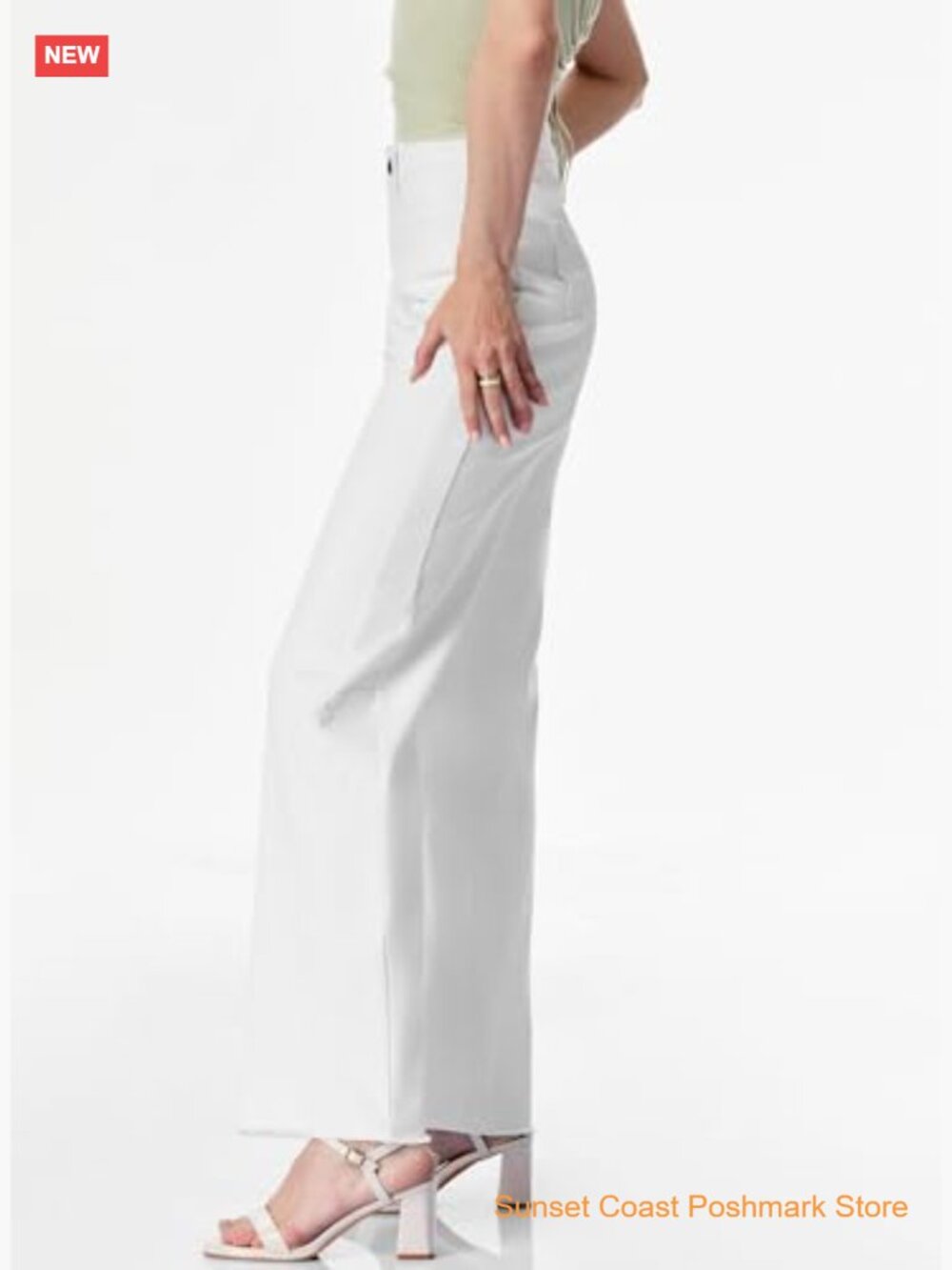 High Waisted Wide Leg Jeans with Raw Hem Stretchy Denim Pants - Picture 4 of 7